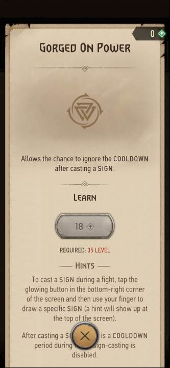 Effect: gives you the chance to ignore the cooldown after casting a sign - The Witcher Monster Slayer: Skills - signs - Skills - Witcher Monster Slayer Guide