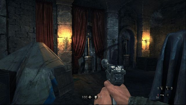 Golden sword in the hall with a spiral staircase - Deathsheads Compound - Secrets - Wolfenstein: The New Order (coming soon) - Game Guide and Walkthrough